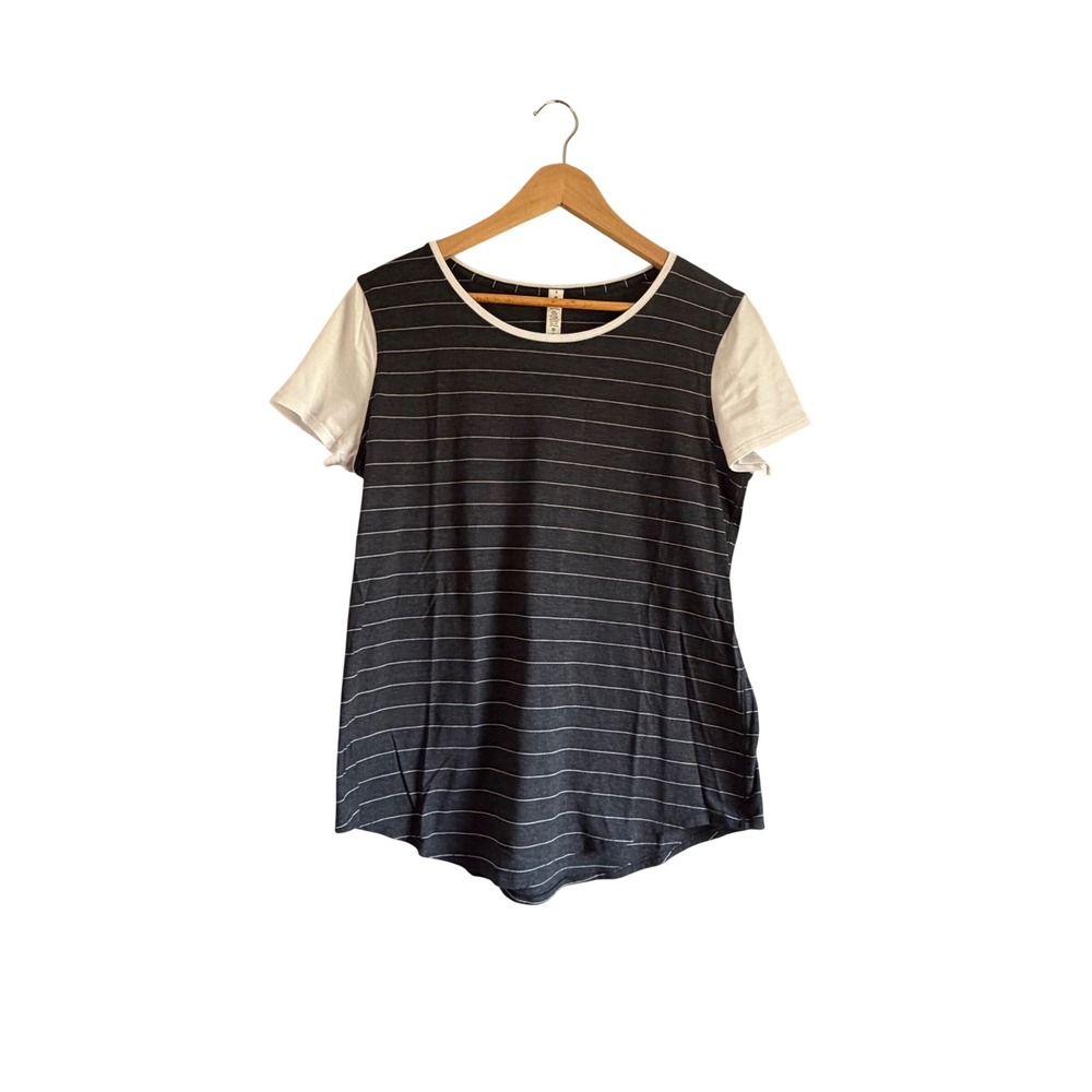 Lululemon Womens Size 8‎ Pima Cotton Striped Short Sleeve T-Shirt Grey White